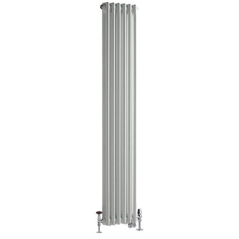 Milano Windsor - Traditional Cast Iron Style White Vertical Double Column Dual Fuel Electric Radiator with Chrome Angled Thermostatic Valves - 1500mm x 290mm