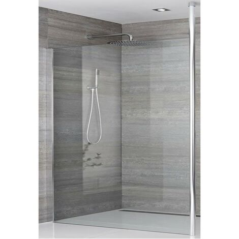 Milano Alto 1000mm Chrome Recessed Walk In Wet Room Shower Enclosure with Screen  Profile and Floor to Ceiling Pole - No Shower Drain