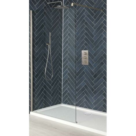 Milano Hunston Brushed Nickel Recessed Walk In Wet Room Shower Enclosure with Screen Support Arm and White Tray with Drying Area - 1600mm x 800mm (1/5)