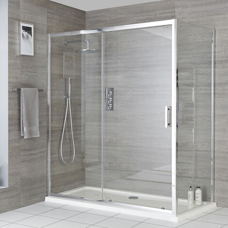 Milano Portland - 1700mm Reversible Wet Room Shower Enclosure Sliding Door with 700mm Side Panel - Chrome