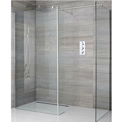 Milano Portland Chrome Corner Walk In Wet Room Shower Enclosure with 1000mm & 700mm Screens Return Panel and Support Arms - No Shower Drain (1/3)