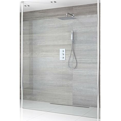 Milano Alto 1200mm Chrome Floating Glass Walk In Wet Room Shower Enclosure with Screen  Profile and Floor to Ceiling Poles - 1200mm Tile Insert Shower Drain