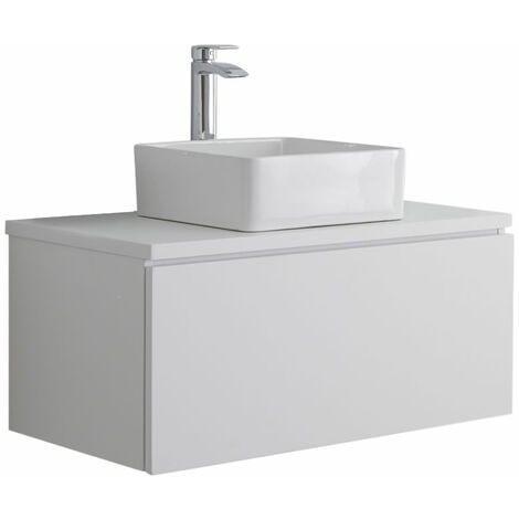Milano Oxley - White 800mm Wall Hung Bathroom Vanity Unit with Countertop Basin