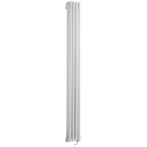 Milano Windsor - Traditional Cast Iron Style White Vertical Triple Column Electric Radiator with Chrome Cable Cover - 1800mm x 200mm