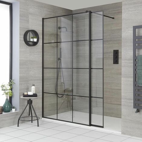 Milano Barq - Black Recessed Walk In Wet Room Shower Enclosure with ...