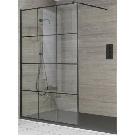 Milano Barq - Black Recessed Walk In Wet Room Shower Enclosure with ...