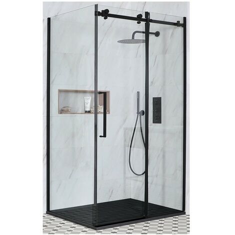 Milano Nero - Black Hinged Double Door Corner Shower Enclosure With Tray - Choice Of Sizes - View #8