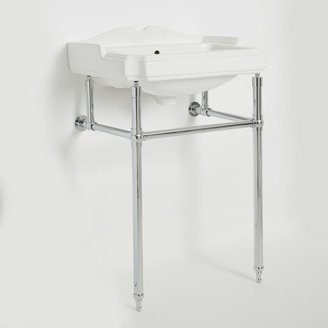 Milano Windsor 590mm x 495mm White Ceramic Bathroom Basin Sink with Chrome Washstand - 2 Tap Hole (1/4)