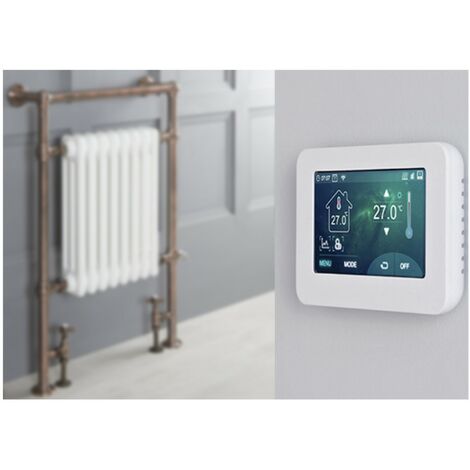 Milano Elizabeth - Traditional 930mm x 620mm Floorstanding Brushed Bronze and White Dual Fuel Electric Heated Towel Rail Radiator with Angled Valves - With Touchscreen Wi-Fi Thermostat (1/5)