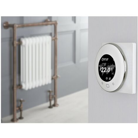 Milano Elizabeth - Traditional 930mm x 620mm Floorstanding Brushed Bronze and White Dual Fuel Electric Heated Towel Rail Radiator with Angled Valves - With Wi-Fi Thermostat (1/5)