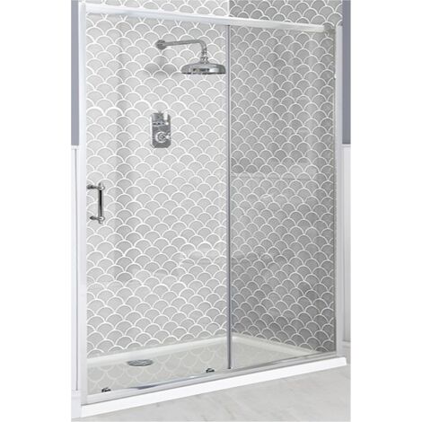 Milano Langley Chrome Reversible Sliding Door Shower Enclosure with White Tray and Fast Flow Waste - 1000mm x 700mm