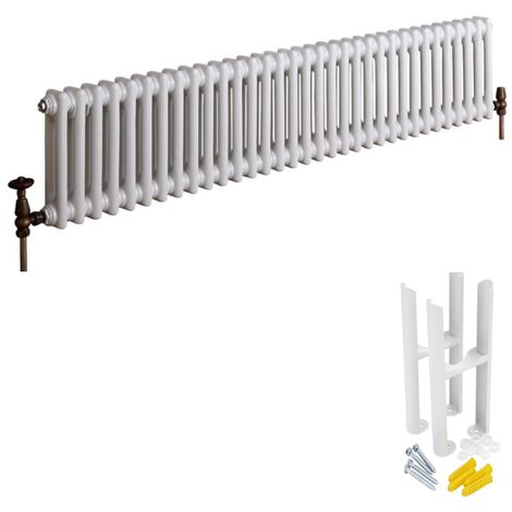 Milano Windsor - Traditional White Cast Iron Style Horizontal Triple Column Radiator with Feet - 300mm x 1505mm (1/5)
