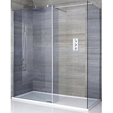 Buy Nero - Corner Walk In Wet Room Shower Enclosure With 1000mm & 900mm Screens, Return Panel, Support Arms And 800mm Linear Shower Drain - Black - Milano Online