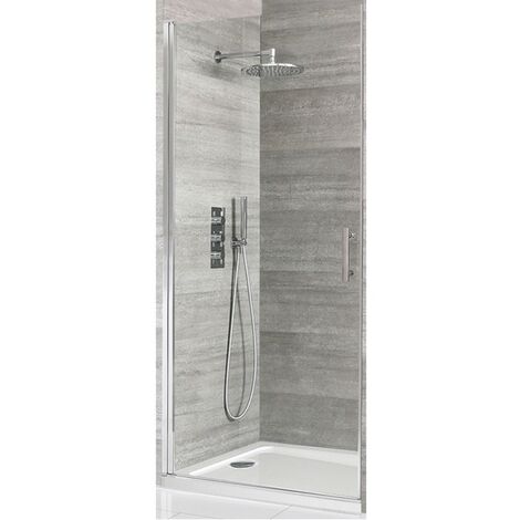 Milano Portland Chrome Walk In Wet Room Hinged Door Shower Enclosure and White Tray with Fast Flow Waste - 700mm x 700mm (1/5)