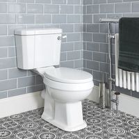 Milano Richmond - White Ceramic Traditional Close Coupled Bathroom Toilet Pan WC and Cistern with Chrome and White Flush Lever Handle and Soft Close Seat