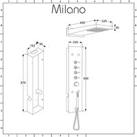 Milano Oceanie - Modern Concealed Thermostatic Shower Tower Panel with Rainfall Shower Head, Body Jets, Hand Shower Handset and Waterblade Function - Grey