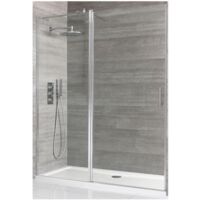 Milano Portland Chrome Walk In Wet Room Hinged Door Shower Enclosure and White Tray with Fast Flow Waste - 1500mm x 800mm