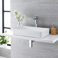 Milano Rivington - Modern White Ceramic Rectangular Countertop Bathroom Basin Sink - 600mm x 340mm