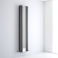 Milano Icon - Modern Anthracite Vertical Column Double Panel Designer Radiator with Integral Full Length Mirror – 1800mm x 385mm