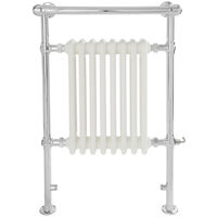 Milano Elizabeth - 930mm x 620mm Traditional Electric Heated Towel Rail Radiator with Cast Iron Style Insert and Overhanging Rail – Chrome and White