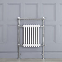 Milano Elizabeth - 930mm x 620mm Traditional Electric Heated Towel Rail Radiator with Cast Iron Style Insert and Overhanging Rail – Chrome and White