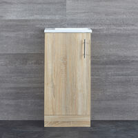 Milano Lurus - Oak 400mm Compact Bathroom Cloakroom Vanity Unit with Slimline Basin