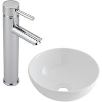 Milano Irwell - Modern White Ceramic 280mm Round Countertop Bathroom Basin Sink and High Rise Mono Basin Mixer Tap