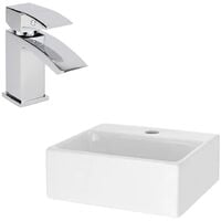 Milano Dalton - Modern White Ceramic 400mm Square Countertop Bathroom Basin Sink and Mono Basin Mixer Tap