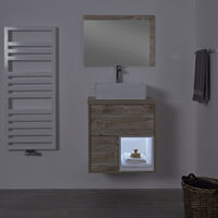 Milano Bexley – Light Oak 600mm Bathroom Vanity Unit with Square Countertop Basin - with LED Light