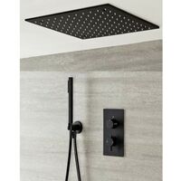 Milano Nero - Modern Black Concealed Twin Diverter Thermostatic Mixer Shower Valve with 400mm Square Ceiling Mounted Recessed Rainfall Shower Head and Hand Shower Handset Kit