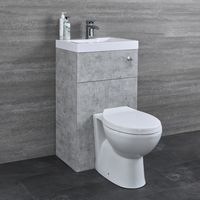 Concrete Grey Modern Square Bathroom Combination Basin Sink and Toilet WC Unit with Back to Wall Pan 502mm x 890mm Milano Lurus Soft Close Seat and Dual Flush Cistern 