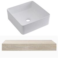 Milano Lurus - Modern 600mm Wall Mounted Bathroom Floating Shelf and Square Countertop Basin Sink - Oak