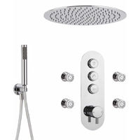 Milano Orta - Modern Three Outlet Push Button Thermostatic Shower Mixer Valve with 400mm Ceiling Mounted Round Rainfall Shower Head&#44; Hand Shower Handset Kit and Body Jets - Chrome