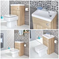 Milano Lurus - Oak Modern Square Bathroom Basin and Toilet WC Combination Unit - 502mm x 890mm