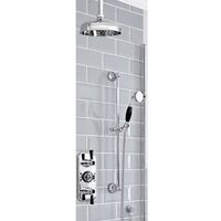 Milano Elizabeth - Traditional 2 Outlet Triple Thermostatic Shower Valve with Ceiling Mounted 205mm Round Shower Head & Riser Rail Slide Bar Kit - Chrome & Black