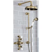 Milano Elizabeth - Traditional 2 Outlet Exposed Triple Thermostatic Mixer Shower Valve with 205mm Round Rainfall Shower Head and Riser Rail Slide Bar Kit - Brushed Gold