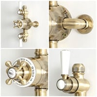 Milano Elizabeth - Traditional 2 Outlet Exposed Triple Thermostatic Mixer Shower Valve with 205mm Round Rainfall Shower Head and Riser Rail Slide Bar Kit - Brushed Gold