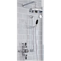 Milano Elizabeth - Traditional 2 Outlet Exposed Triple Thermostatic Shower Valve with 200mm Round Shower Head & Riser Rail Slide Bar Kit - Chrome & Black