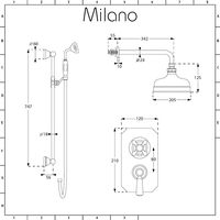Milano Elizabeth - Traditional 2 Outlet Twin Diverter Thermostatic Shower Valve with 205mm Round Shower Head & Riser Rail Slide Bar Kit - Chrome & Black
