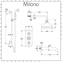 Milano Elizabeth - Traditional 3 Outlet Triple Diverter Thermostatic Shower Valve with 200mm Round Shower Head, Riser Rail Slide Bar Kit & Wall Mounted Bath Spout - Chrome & Black