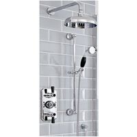 Milano Elizabeth - Traditional 2 Outlet Triple Thermostatic Shower Valve with Wall Mounted 200mm Round Shower Head & Riser Rail Slide Bar Kit - Chrome & Black