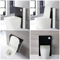 Milano Arca - Black 504mm Bathroom Toilet WC Unit with Back to Wall Japanese Bidet Pan, Cistern and Seat