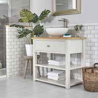 Milano Henley - Antique White and Oak 840mm Traditional Bathroom Cloakroom Vanity Unit with Round Countertop Basin