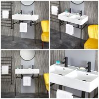 Milano Dalton - Modern White Ceramic Double Bathroom Basin Sink with Black Washstand - 820mm x 420mm