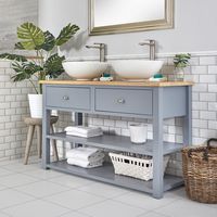 Milano Henley - Light Grey and Oak 1240mm Traditional Bathroom Cloakroom Vanity Unit