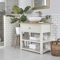 Milano Henley - Antique White and Oak 840mm Traditional Bathroom Cloakroom Vanity Unit