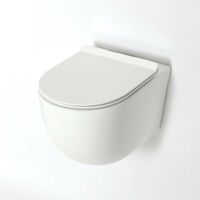 Milano Overton - White Ceramic Modern Bathroom Wall Hung Round Rimless Toilet WC with Soft Close Seat