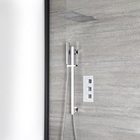 Milano Arvo - Modern 2 Outlet Triple Thermostatic Mixer Shower Valve with Wall Mounted Thin Rainfall Shower Head and Hand Shower Handset Slide Rail Bar Kit - Chrome
