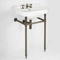 Milano Richmond - Traditional White Ceramic Bathroom Basin Sink with Three Tap Holes and Oil Rubbed Bronze Washstand - 560mm x 450mm