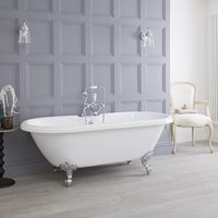Milano Legend - White Traditional Bathroom Double Ended Freestanding Roll Top Bath with Brushed Gold Ball & Claw Feet - 1795mm x 785mm